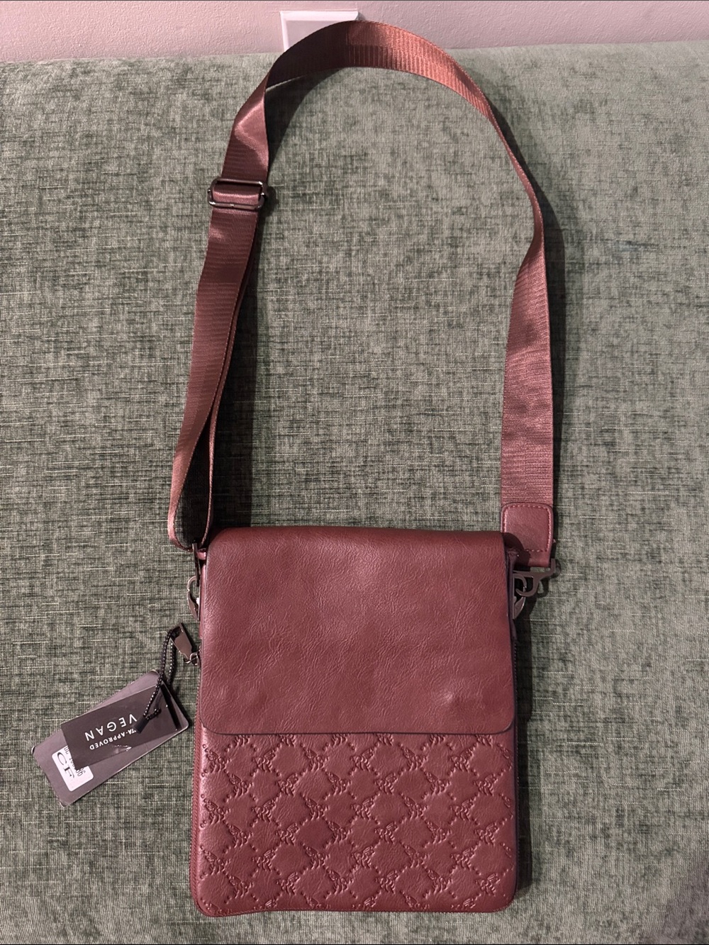 NWT PETA-Approved Vegan Leather Quilted Crossbody rose brown